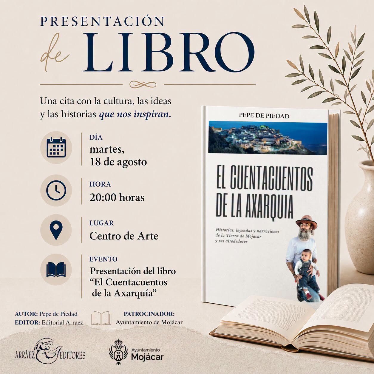 El Centro de Arte será el escenario, el próximo 18 de agosto, de un encuentro con la literatura, la memoria y las tradiciones de la Tierra de Mojácar.